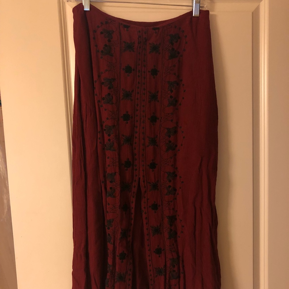 Midi red embroidered free people skirt